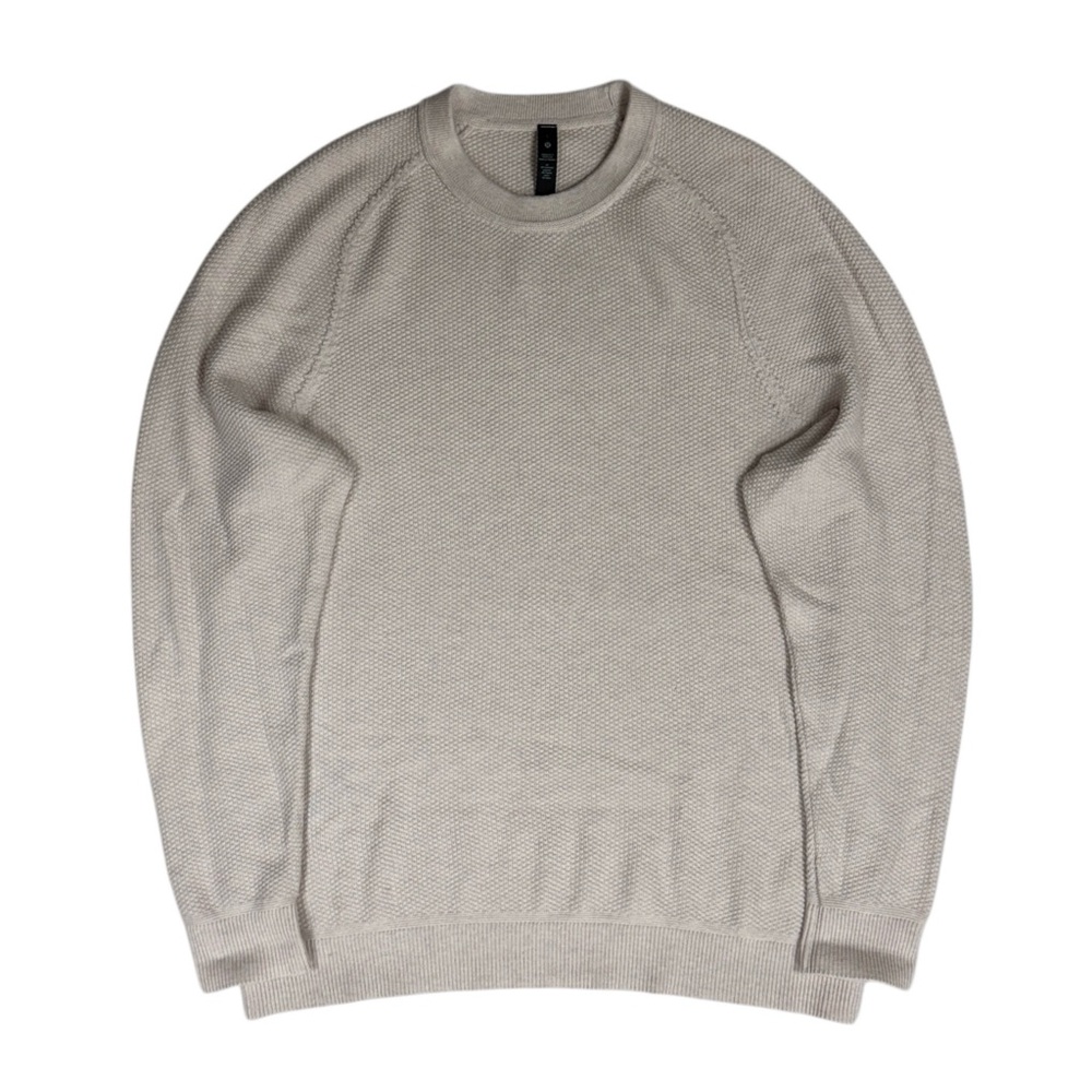 Lululemon Sweater Mens Large Ivory Textured Knit Crewneck Fisherman Wool Thermal - Picture 4 of 12